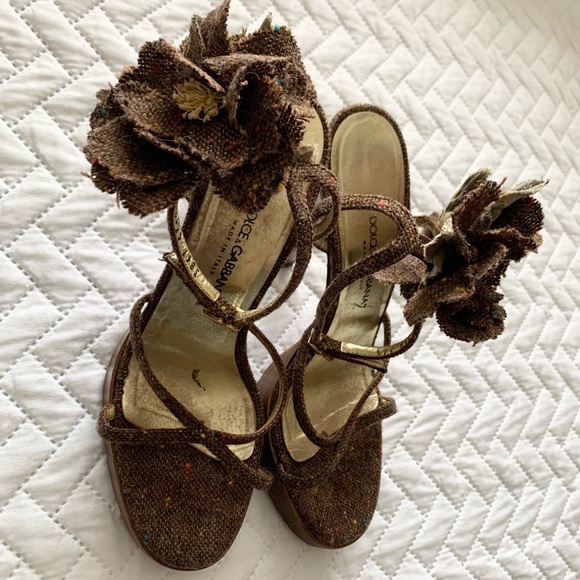 Dolce & Gabbana vintage tweed flower platform sandals heels, 7 - Picture 12 of 16